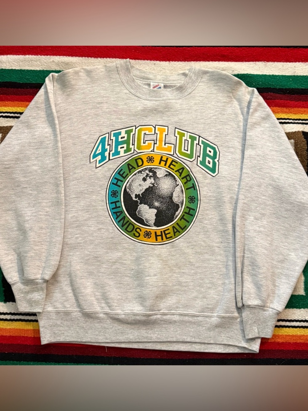 Jerzees Grey 4H Club Crewneck with Teal Yellow Green Graphic